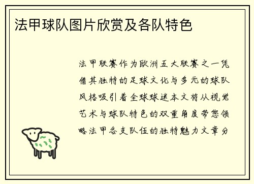 法甲球队图片欣赏及各队特色